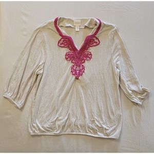 Chicos‎ Womens Beige and Pink Embroidered Top size 2